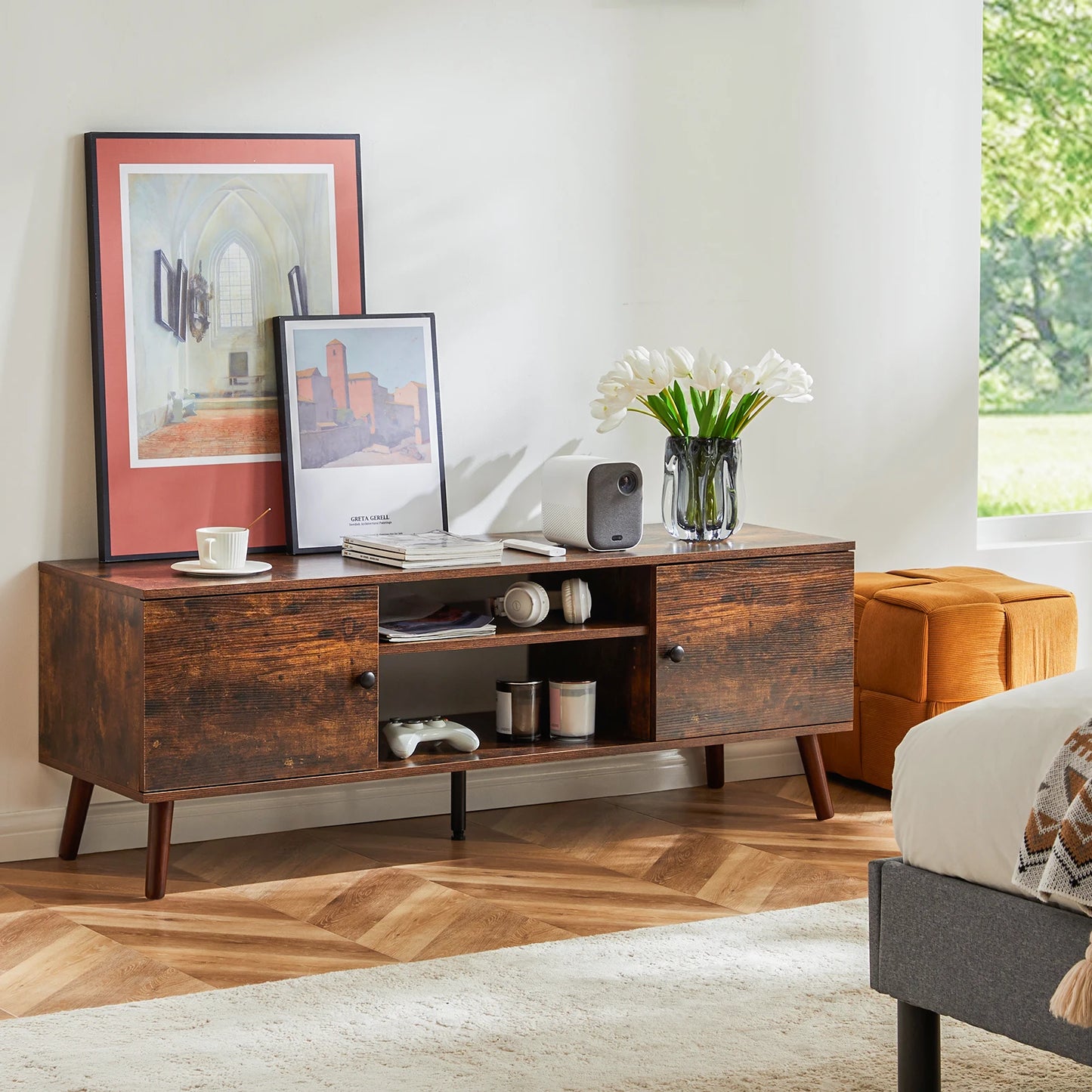 JHK Wooden Fireplace TV Stand for 60 Inch TVs with Adjustable Shelves