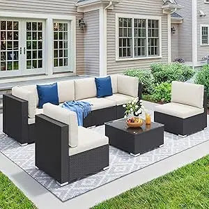 7 Piece Outdoor Patio Furniture Set Wicker Sectional Sofa