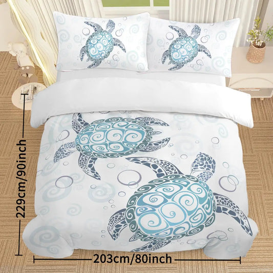 Aqua Teal Sea Bedding Set for Ocean Themed Bedroom