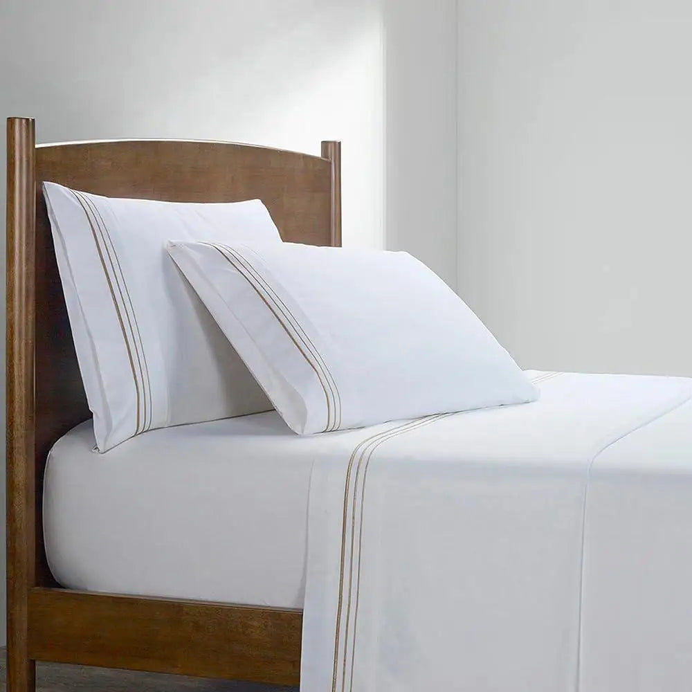 4 Piece Super King Cotton Sheet Set 350 TC Gold Border Soft