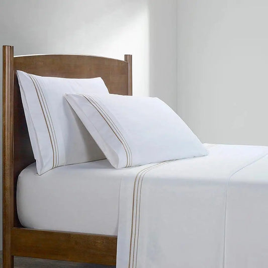4 Piece Super King Cotton Sheet Set 350 TC Gold Border Soft