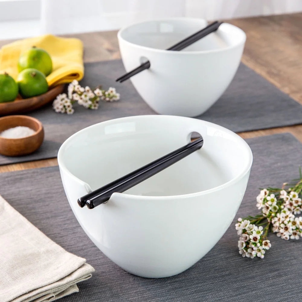 DUTRIEUX Porcelain Noodle Bowls Set With Chopsticks