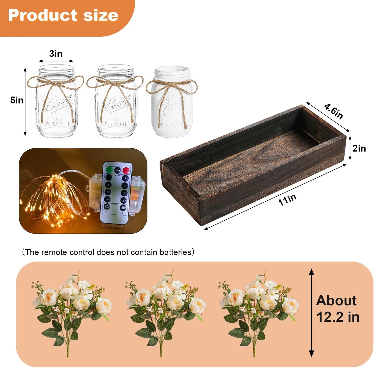 LED Silk Flowers In Wooden Box Vase For Home Office Decor