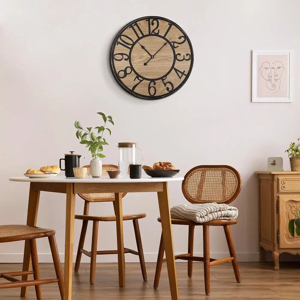 Silent Rustic Wall Clock With Metal Dial Arabic Numerals