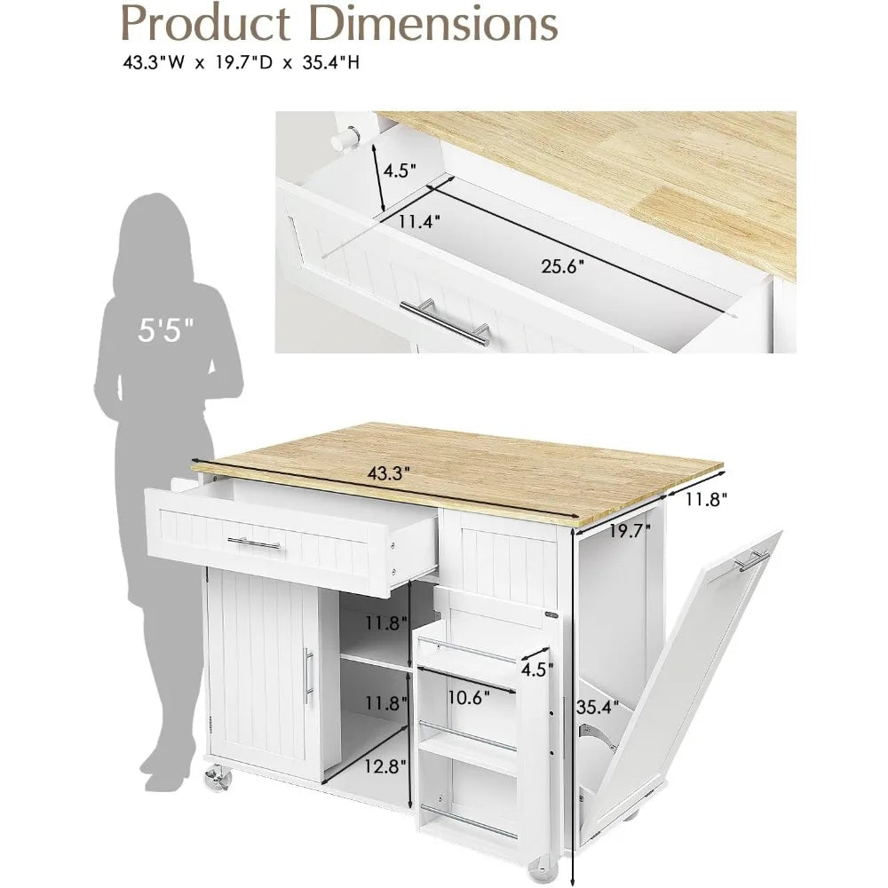 Rolling Kitchen Island Cart with Drop Leaf and Ample Storage