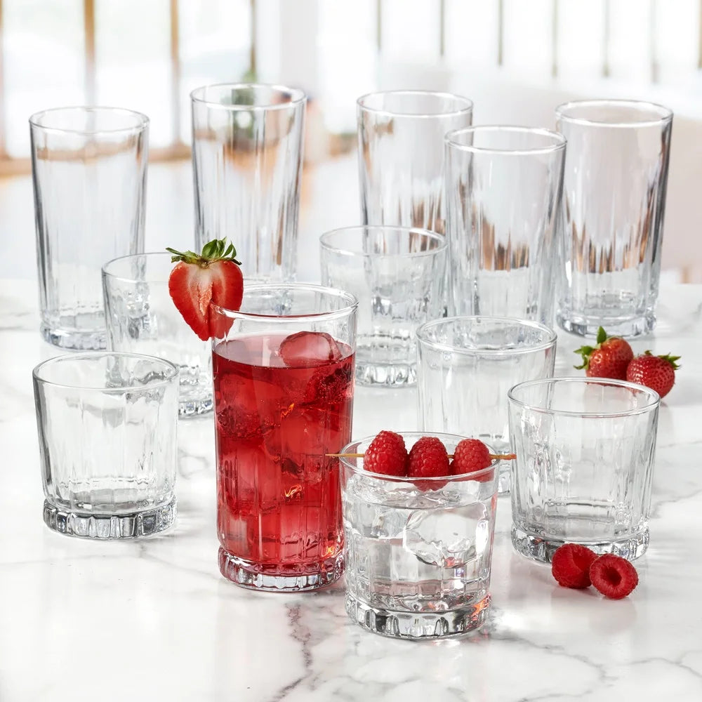 12 Piece Glass Set Rocks and Tea Glasses Dishwasher Safe