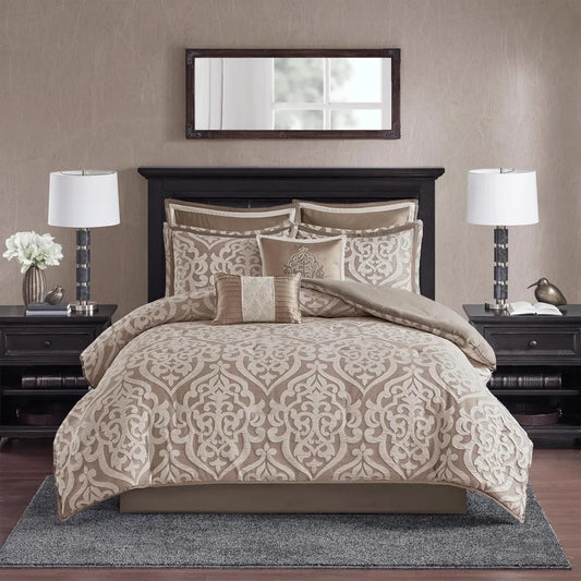 Odette Cozy Comforter Set Jacquard Damask Medallion Bedding