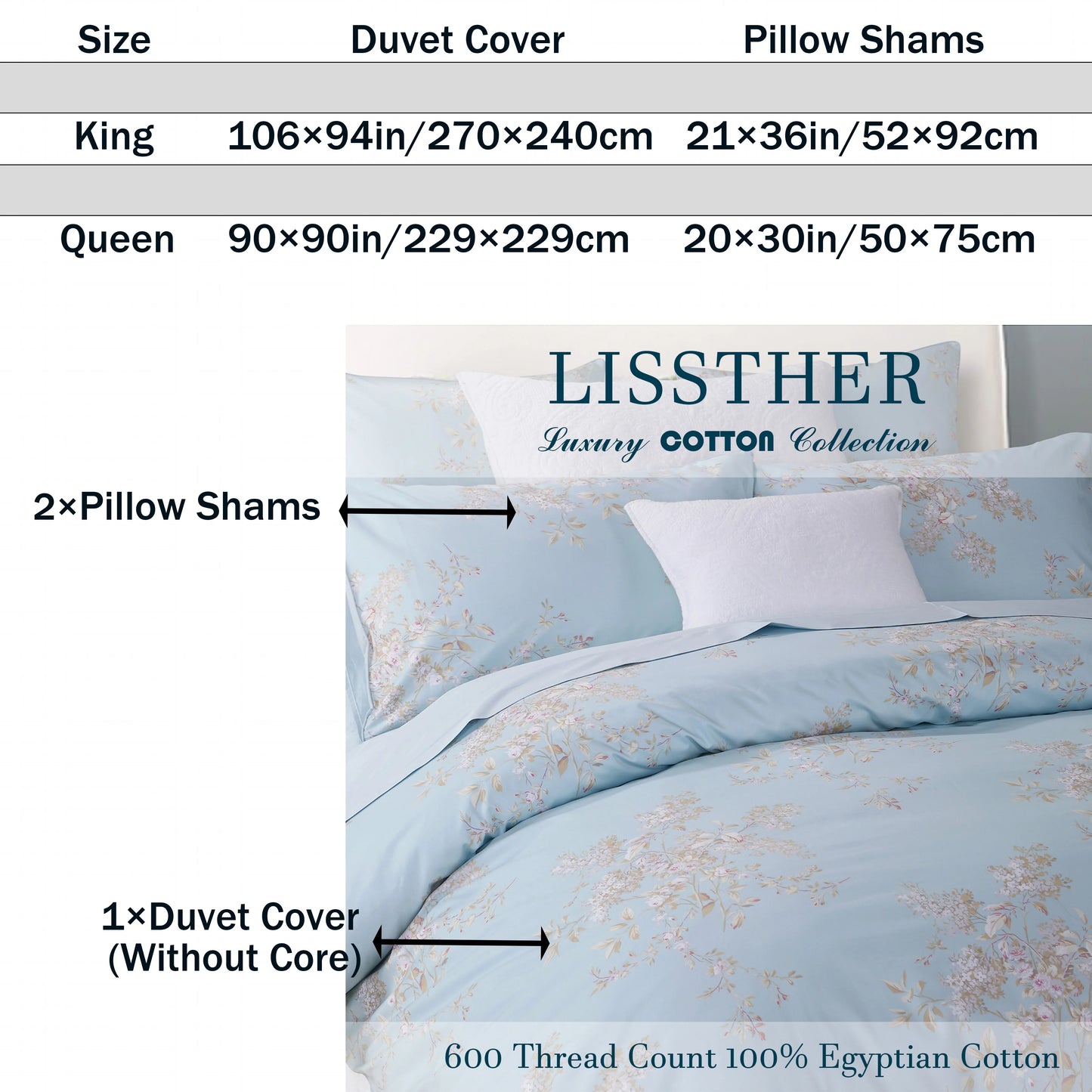 Three Piece 600TC Egyptian Cotton Duvet Cover Set Tassel