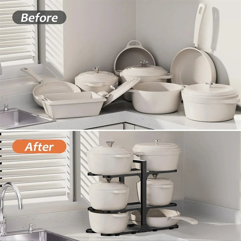Adjustable 6 Tier Pots and Pans Organizer Rack for Kitchen Storage