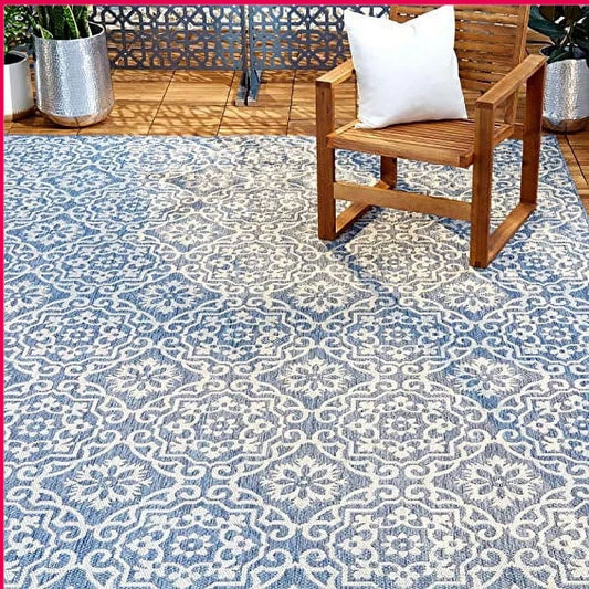 Indoor Outdoor Geometric Area Rug Low Pile Deck Carpet