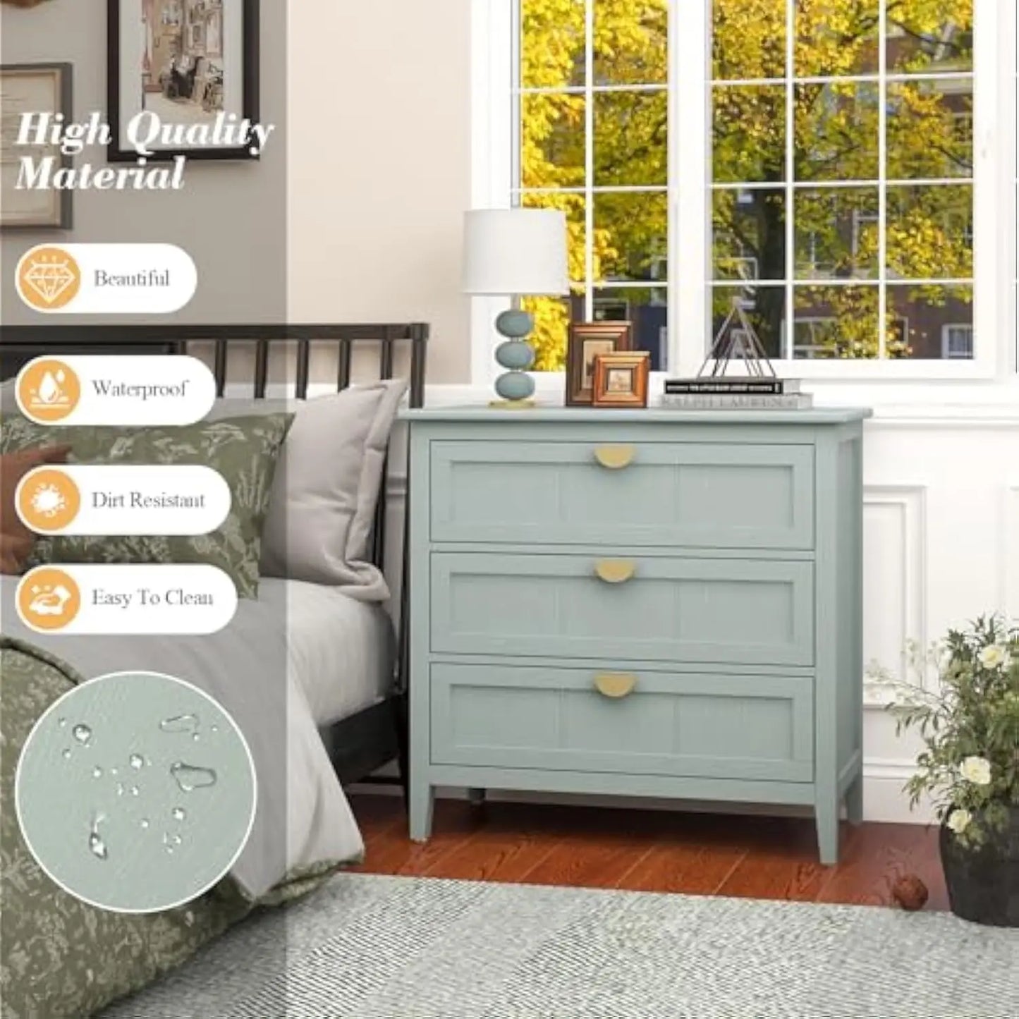 Three Drawer Dresser Bedroom Modern Wood Chest of Drawers