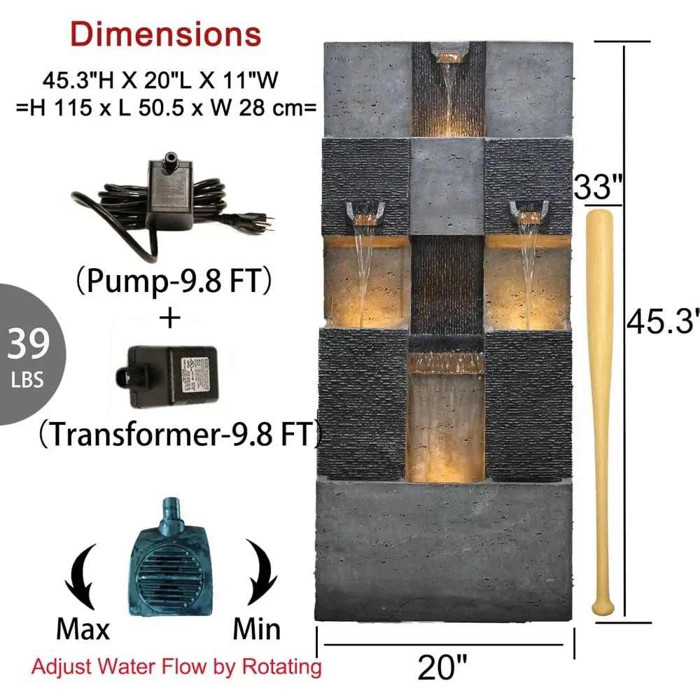 Garden Fountain 45.3 Inch 3 Story Modern Outdoor Waterfall