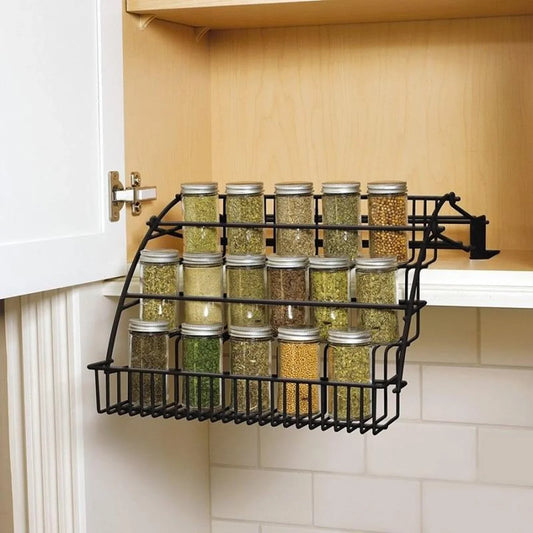 Retractable 3 Tier Kitchen Spice Organizer Black Rack