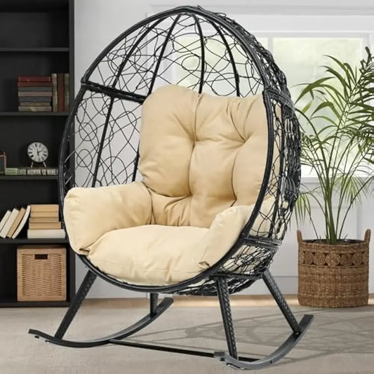 Wicker Rocking Egg Chair Rattan Lounger Patio Garden Indoor