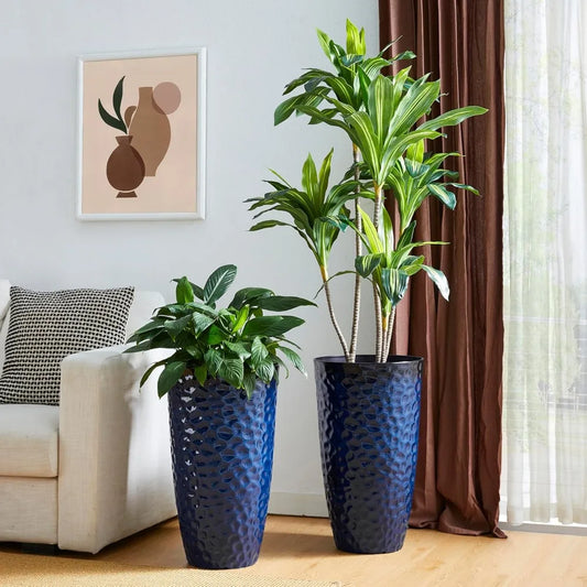 Tall Planter Set Of 2 Honeycomb Cobalt Blue Round Pots