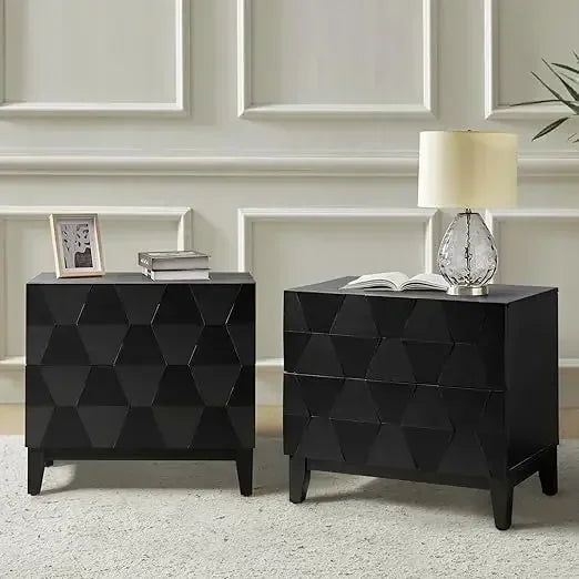 Wood Nightstand Set of Two With Charging Station and Dresser