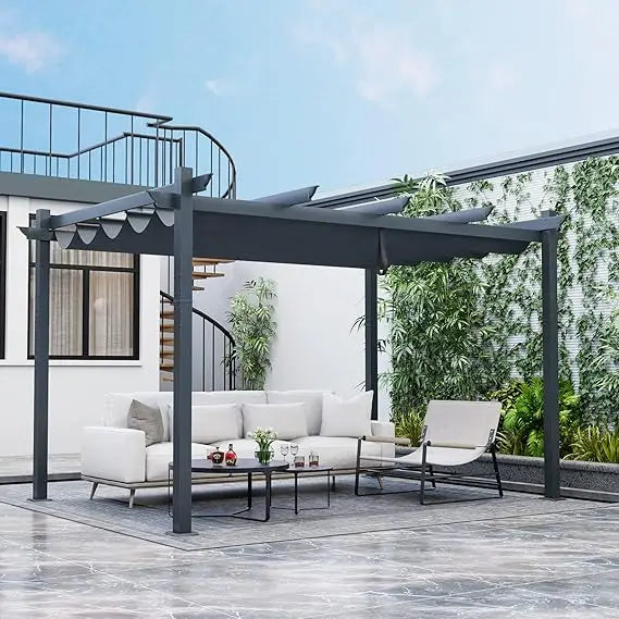 Frame Aluminum Pergola With Retractable Sun Shade Canopy