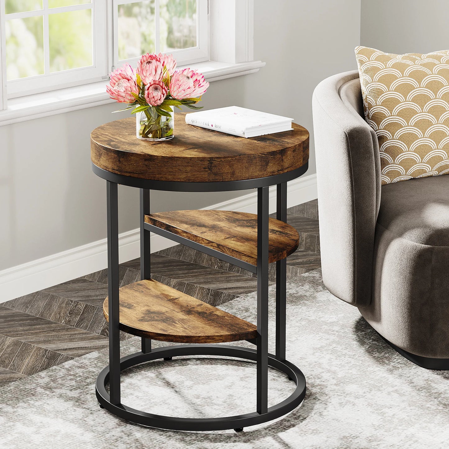 Tribesigns Round End Table 3 Shelf Wood Side Table Compact