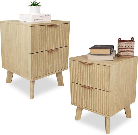 Fluted Nightstand Mid Century Modern Drawer Dresser Bedroom