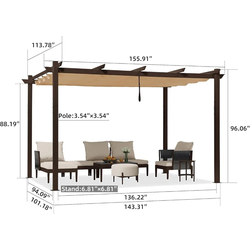 Retractable Pergola Aluminum With Sun Shade Canopy