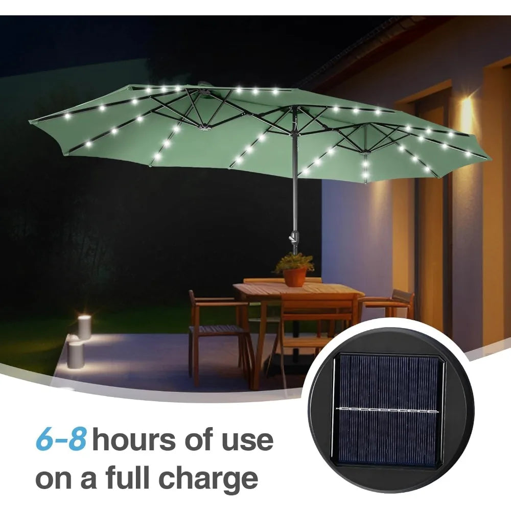 Patio Rectangular Umbrella With Solar Lights And Base