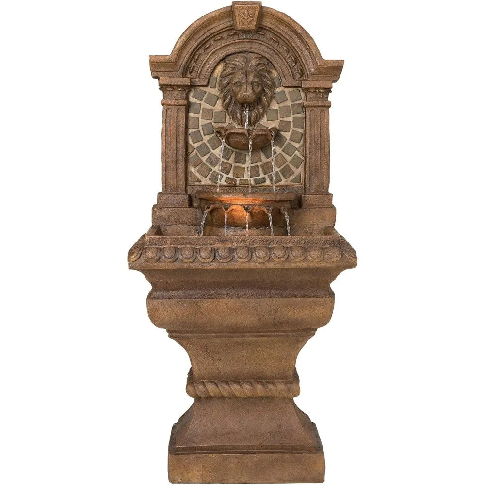 Royal Lion Head Outdoor Three Story Fountain With LED Light