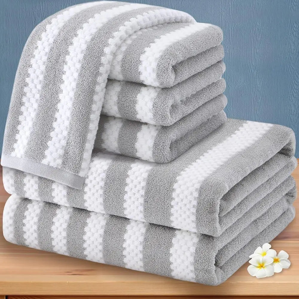 6 Piece Cotton Towel Set Quick Dry Absorbent Waffle Design