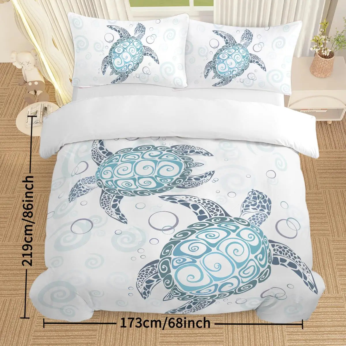 Aqua Teal Sea Bedding Set for Ocean Themed Bedroom
