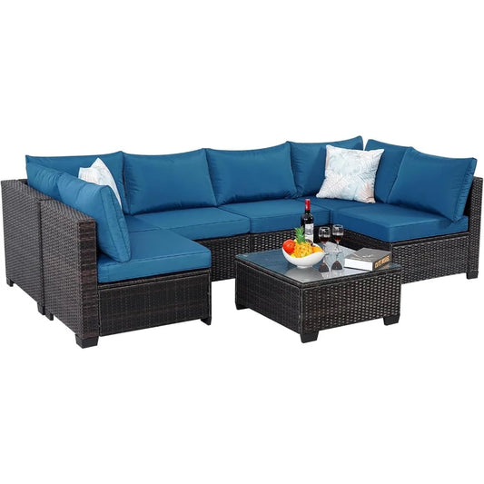 7 Piece Rattan Sectional Sofa Set for Stylish Outdoor Living