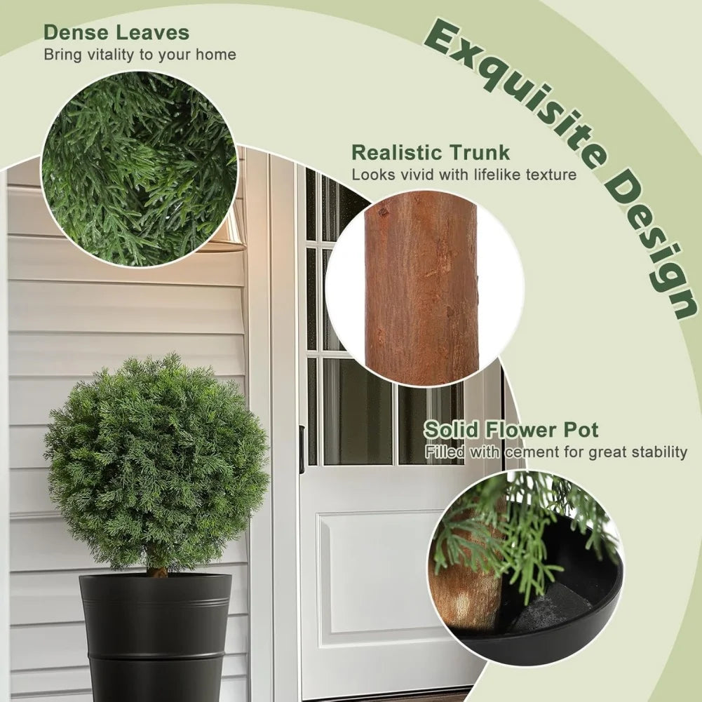 HiMISSH Cedar Topiary Balls In Pots For Front Door Decor