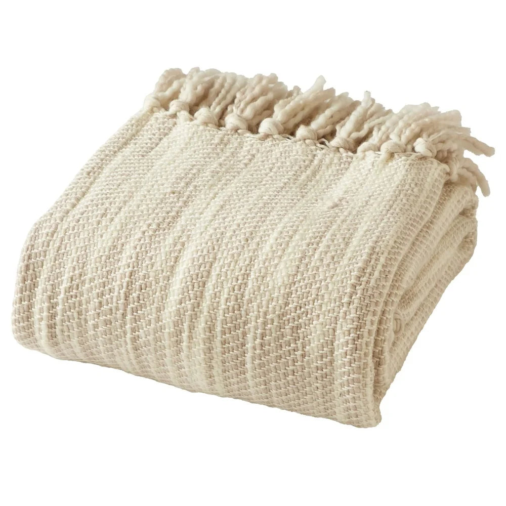 Neutral Woven Throw Blanket 50x60 Soft Durable Fringe
