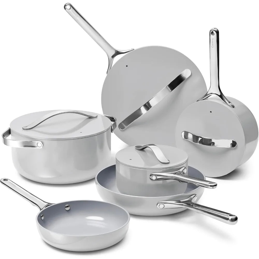 Deluxe Nonstick Ceramic Cookware Set 16 Piece Lids Storage