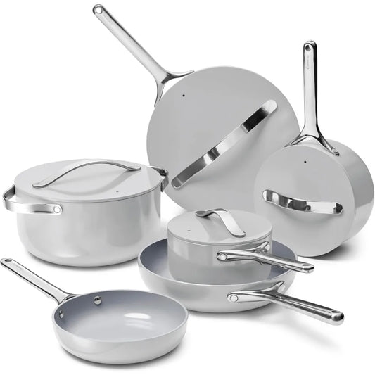 Deluxe Nonstick Ceramic Cookware Set 16 Piece Lids Storage
