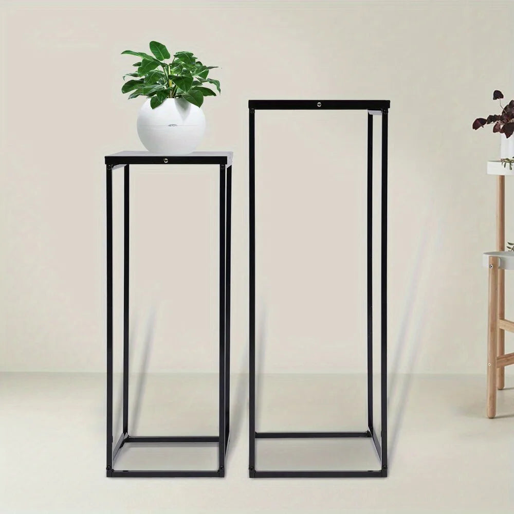 Two Pack Metal Plant Stand Square Rack for Home Garden Black