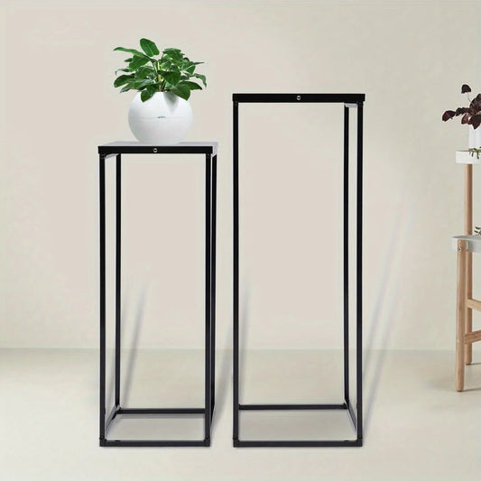 Two Pack Metal Plant Stand Square Rack for Home Garden Black