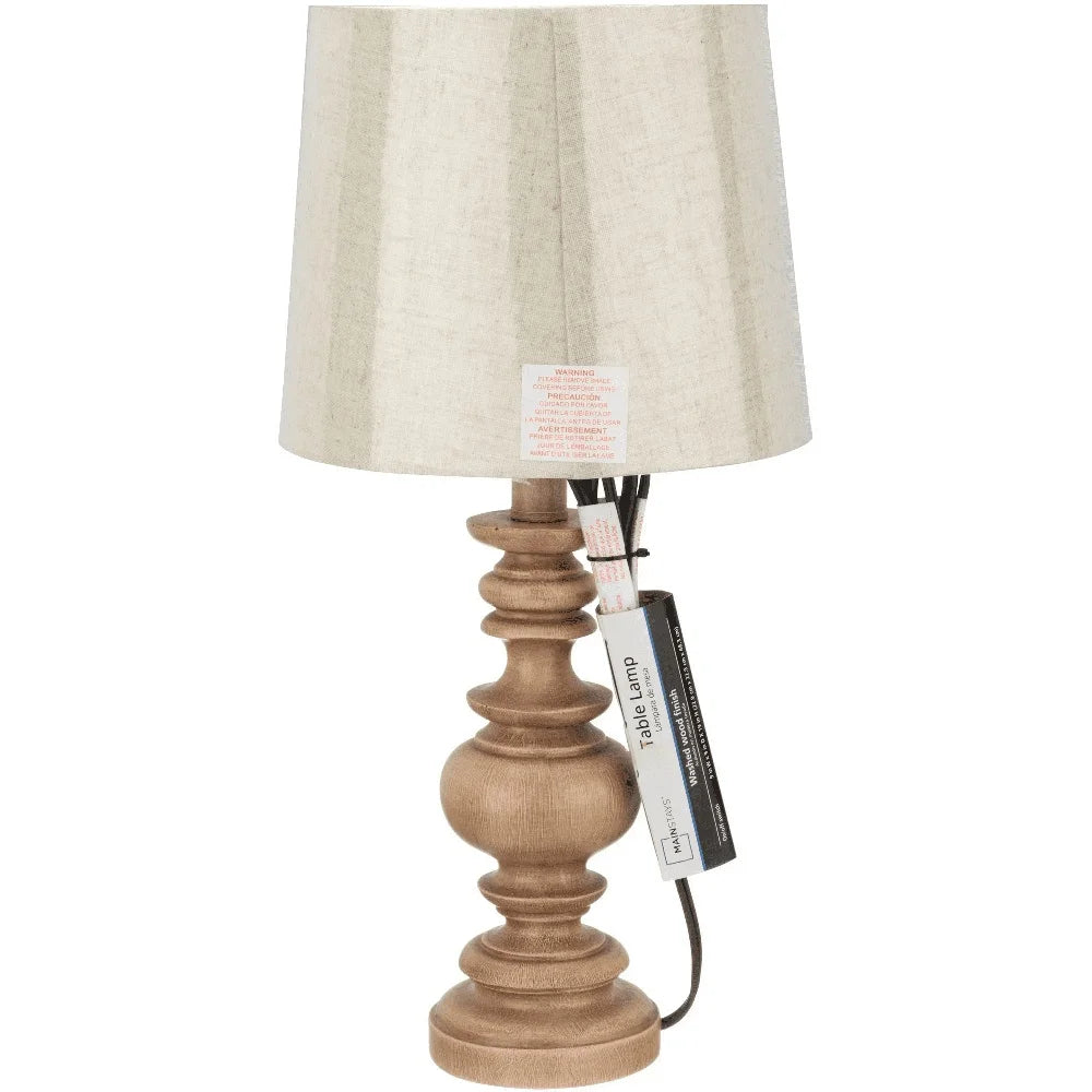 Traditional Washed Wood Table Lamp with Linen Shade