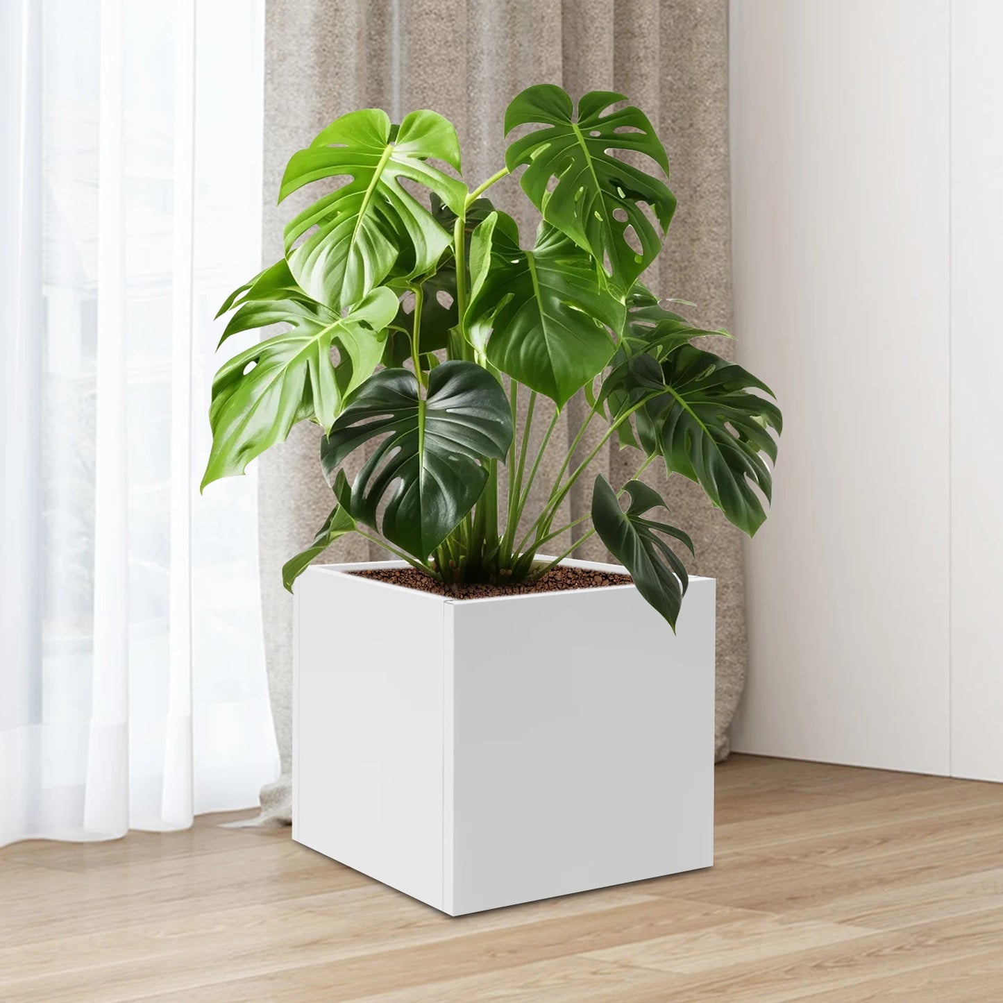 20 Inch Square Garden Metal Planter Box White Black Cube