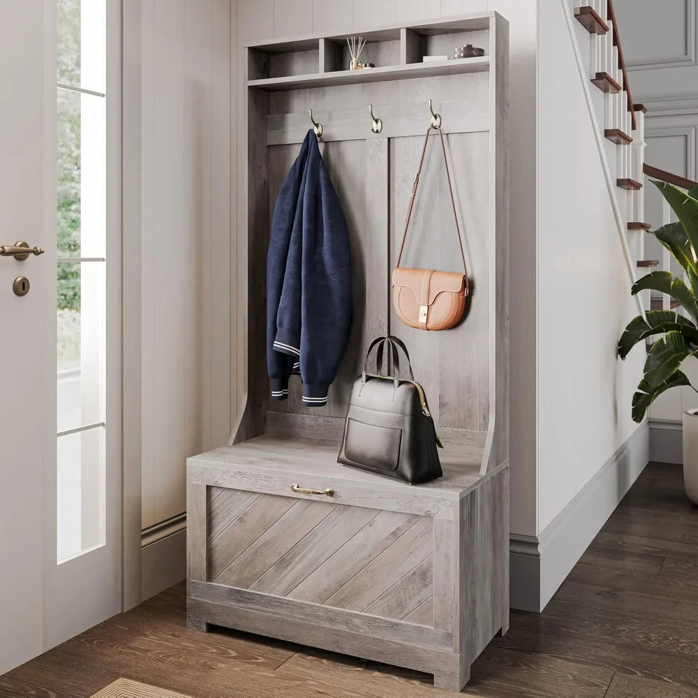 Entryway Hall Tree Coat Rack Three In One Hilo Gray Wash