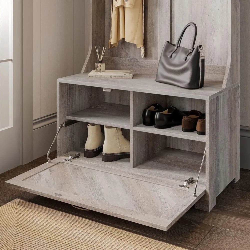 Entryway Hall Tree Coat Rack Three In One Hilo Gray Wash