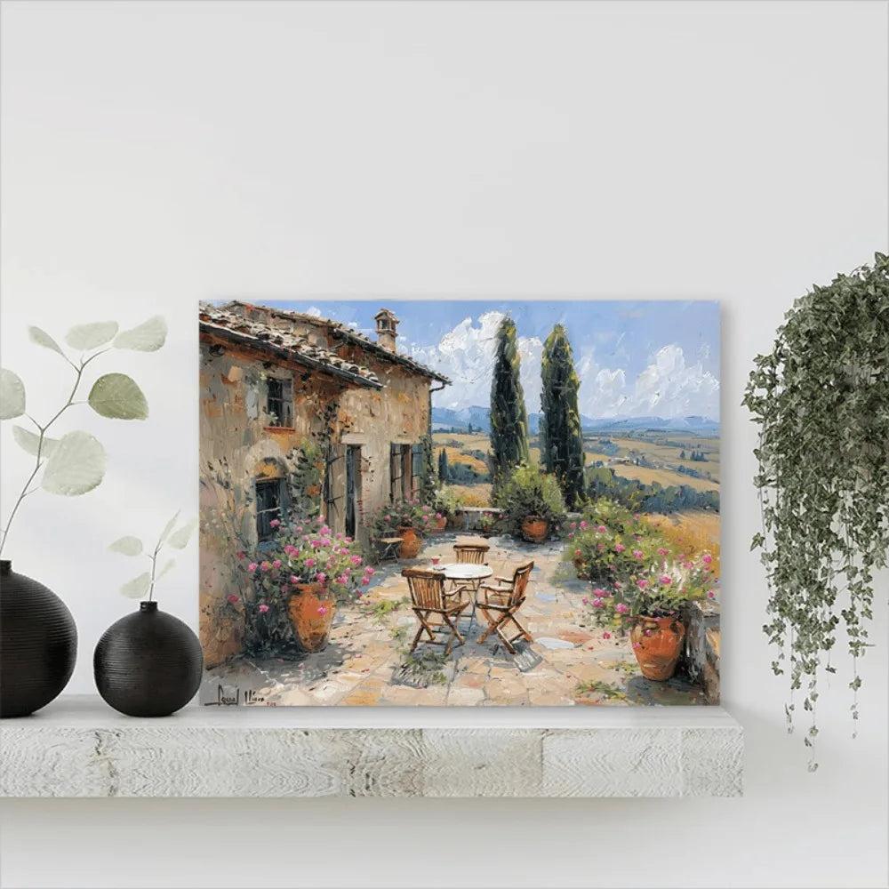 1.5 Inch Thick Wood Frame Oil Painting Tuscan Hill Terrace