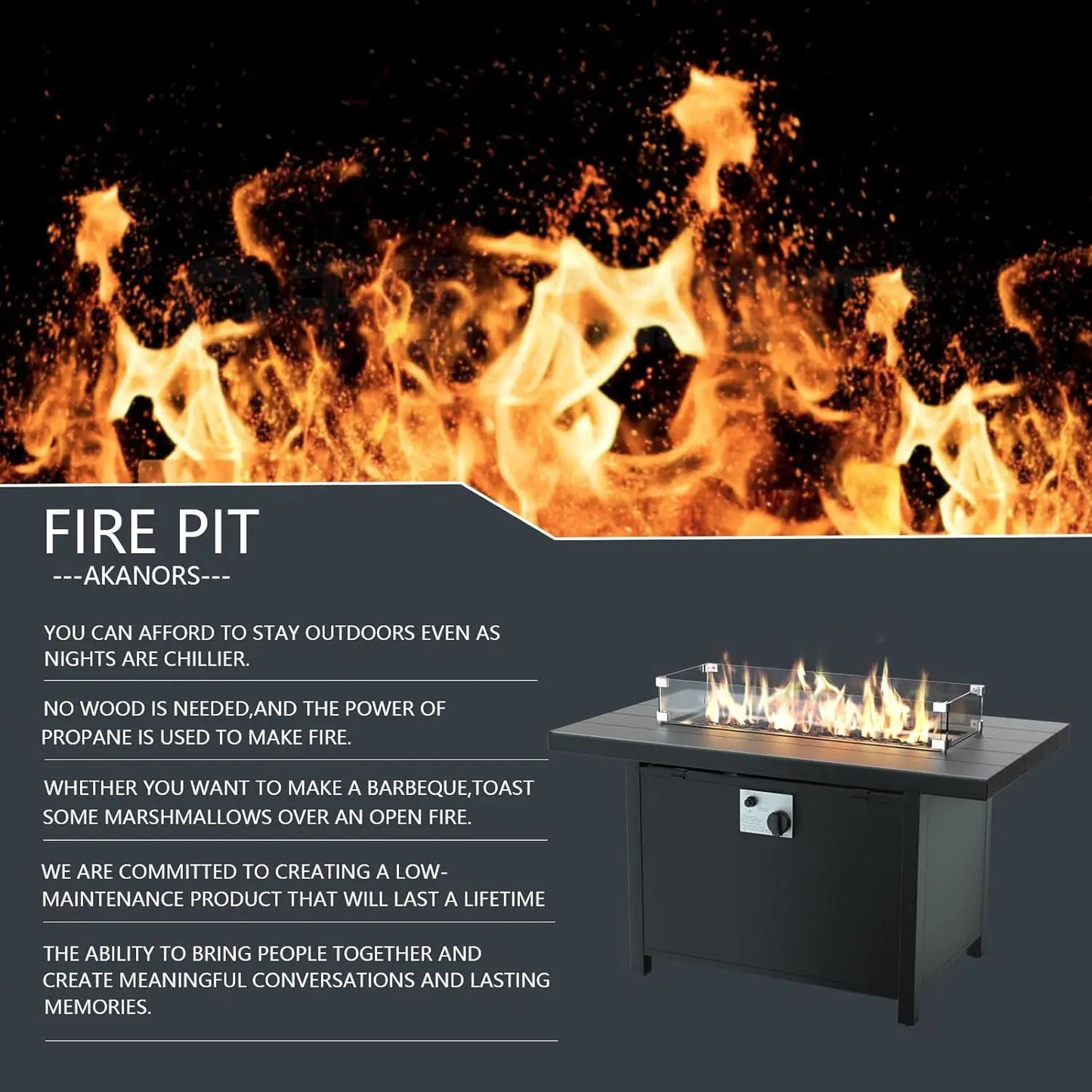 43 Inch Propane Fire Pit Table with Waterproof Cover and High BTU Output