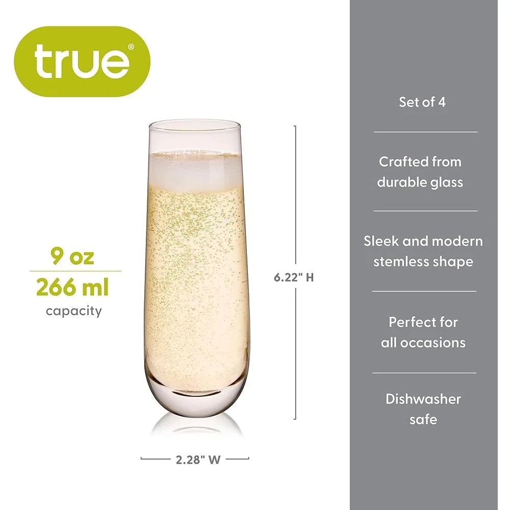 Stemless Champagne Flutes For Wine Prosecco Cocktail Gift