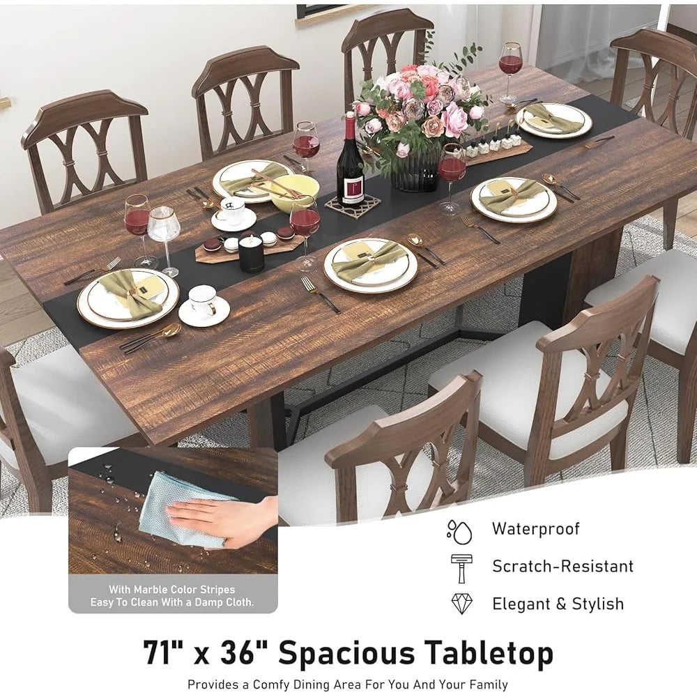 Large Rectangular Waterproof Dining Table 71 Inch Kitchen