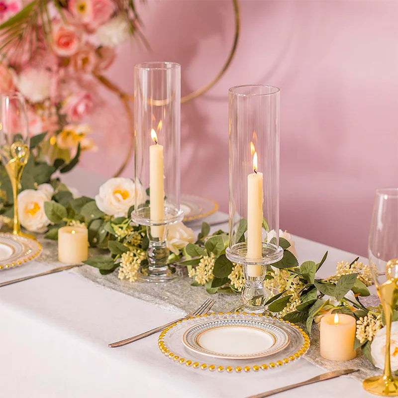 Clear Glass Hurricane Candle Holder Set Of 2 13 Inch Tall