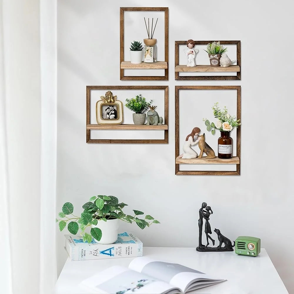 Wood Floating Shelves Rustic Wall Mounted Storage Set