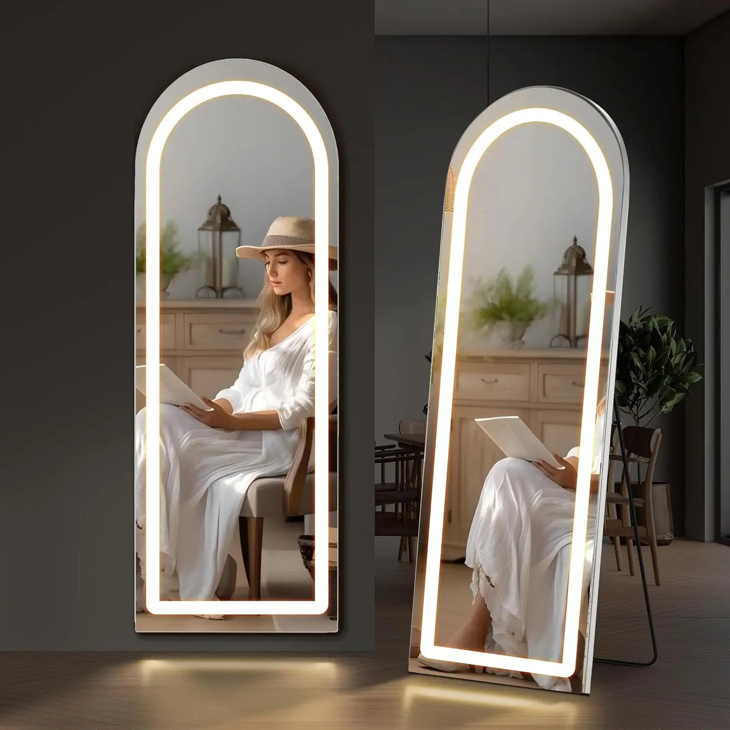 16x60 Inch Full Length Arched Tri Color LED Mirror