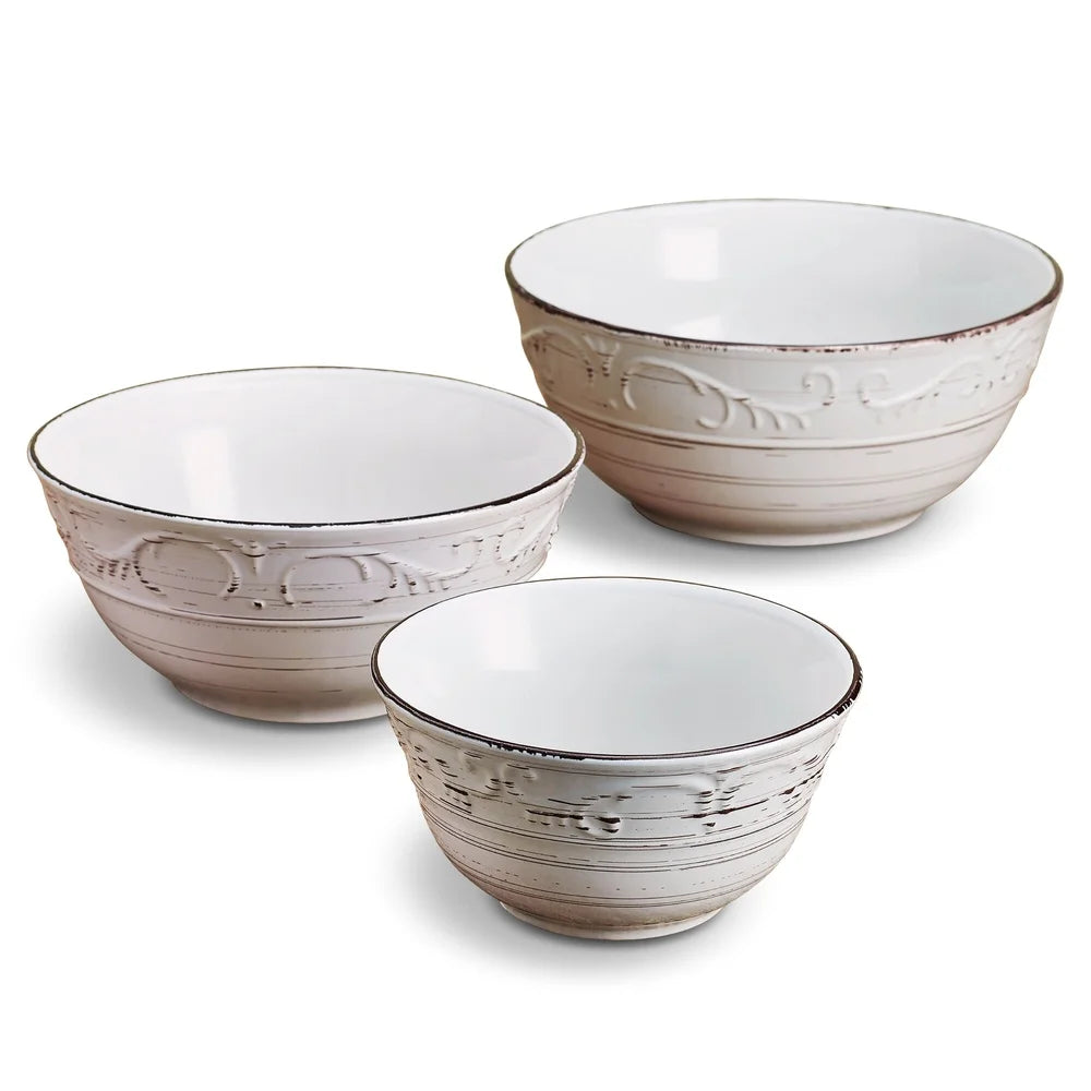 Trellis Stoneware Serving Bowls Set 3 Microwave Safe