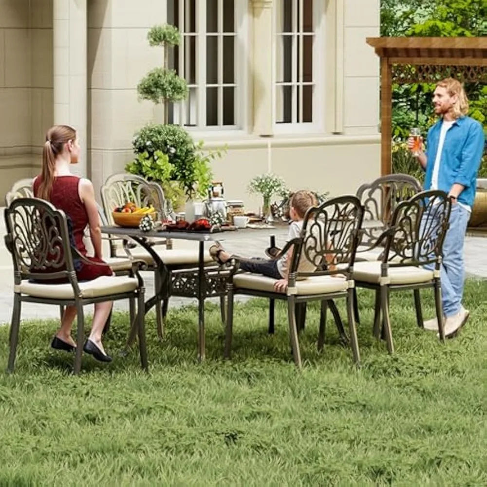 Retro Outdoor Dining Set for 6 with Durable Aluminum Structure