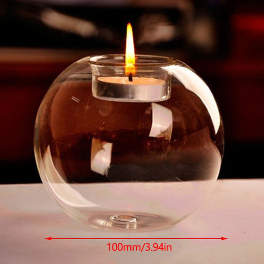 Clear Glass Tealight Candle Holder Hollow Round Living Room Decor