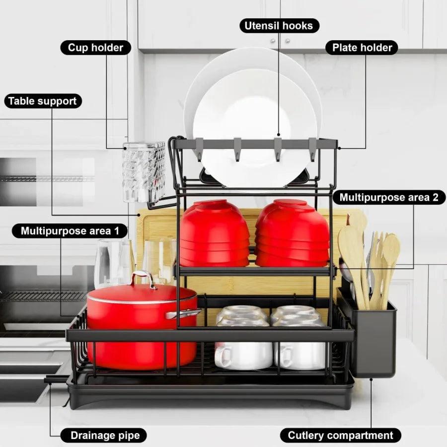 3 Tier Dish Drying Rack Over Sink Stainless Steel Drainage